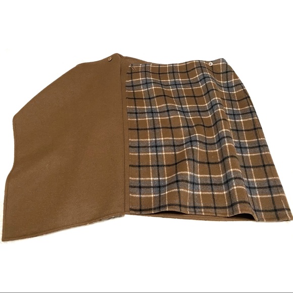 Alexandra Bartlett Brown Blue Plaid Wool Angora Knee A Line Wrap Skirt - Picture 6 of 12